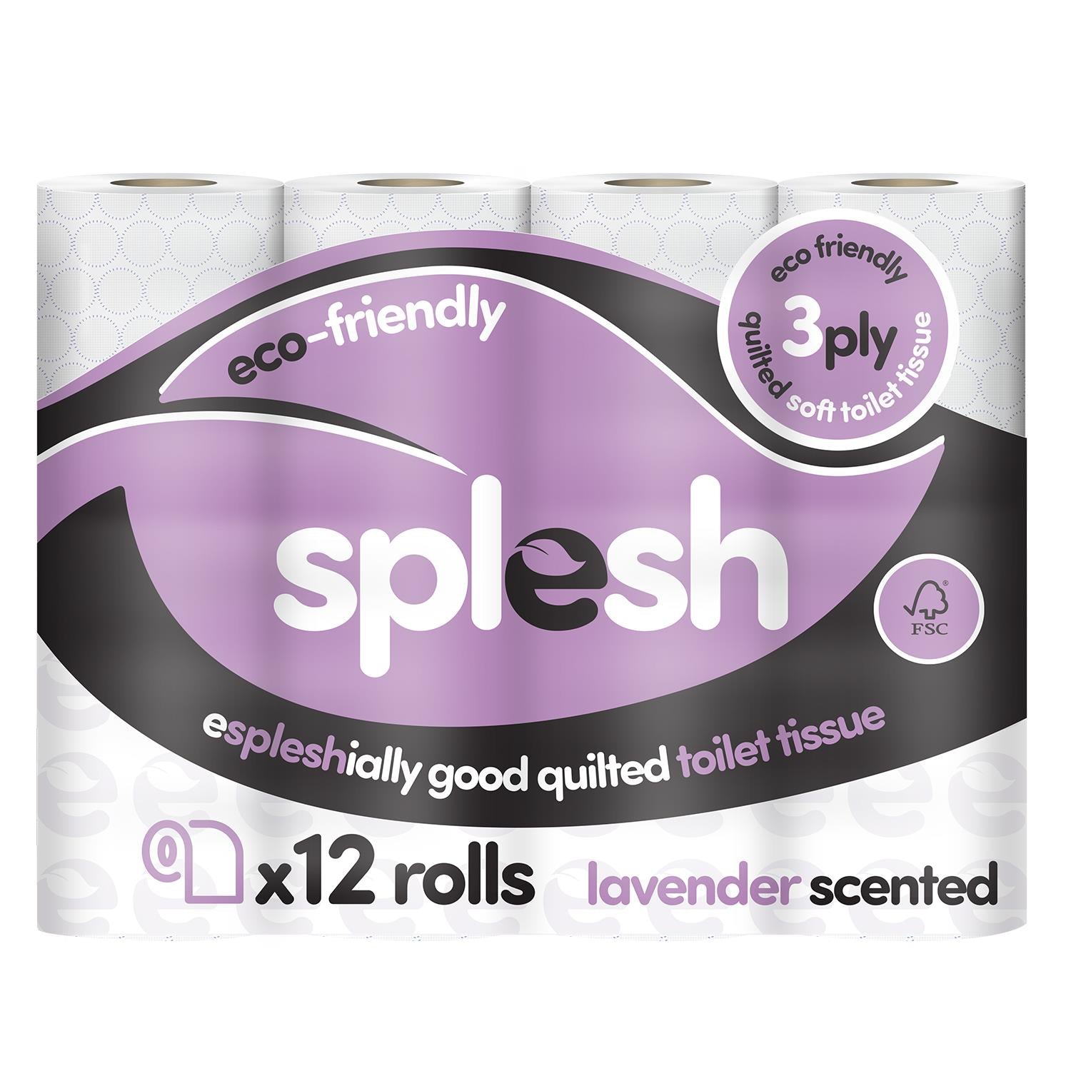 Splesh Toilet Roll Soft & Quilted 3-Ply Lavender Scented Toilet Tissue, 12 Rolls