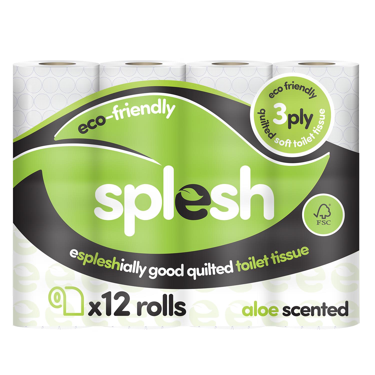 Splesh Toilet Roll Soft & Quilted 3-Ply AloeVera Scented Toilet Tissue, 12 Rolls