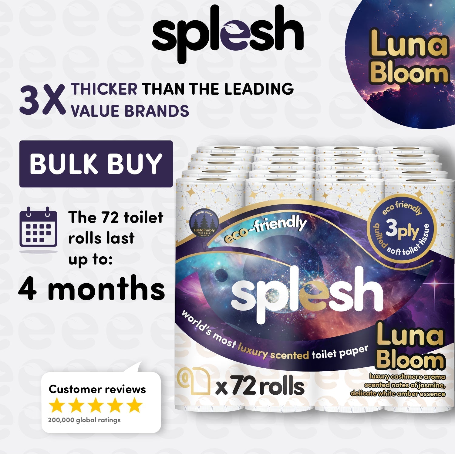Splesh Quilted Luna Bloom 3-Ply Luxury Scented Toilet Tissue Paper, 60 Rolls