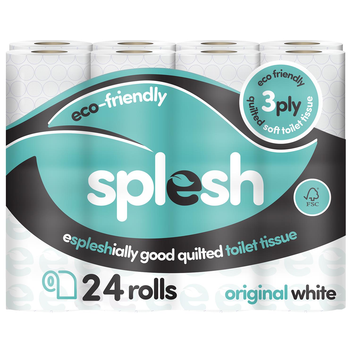 Splesh Toilet Roll Soft & Quilted 3-Ply Original White Toilet Tissue, 24 Rolls