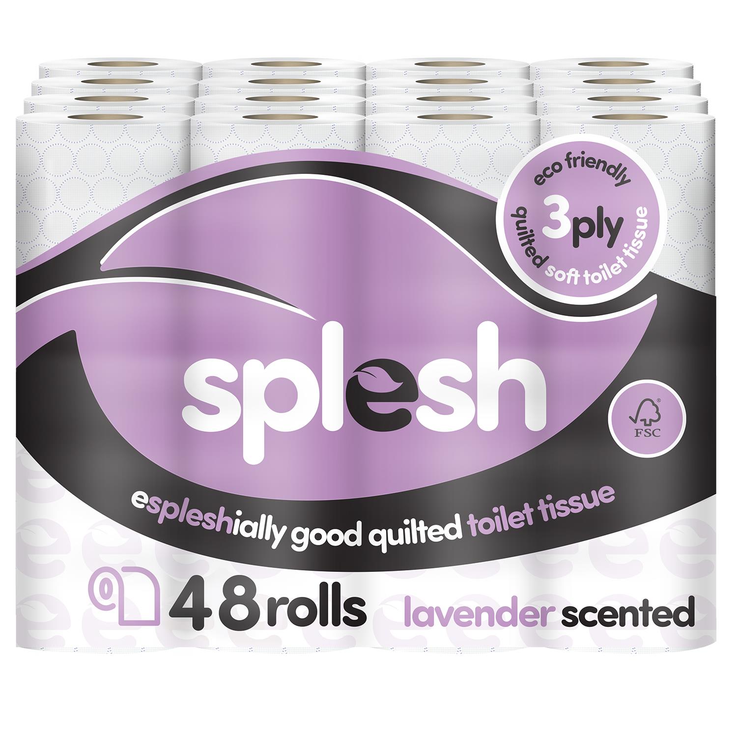 Splesh Toilet Roll Soft & Quilted 3-Ply Lavender Scented Toilet Tissue, 48 Rolls